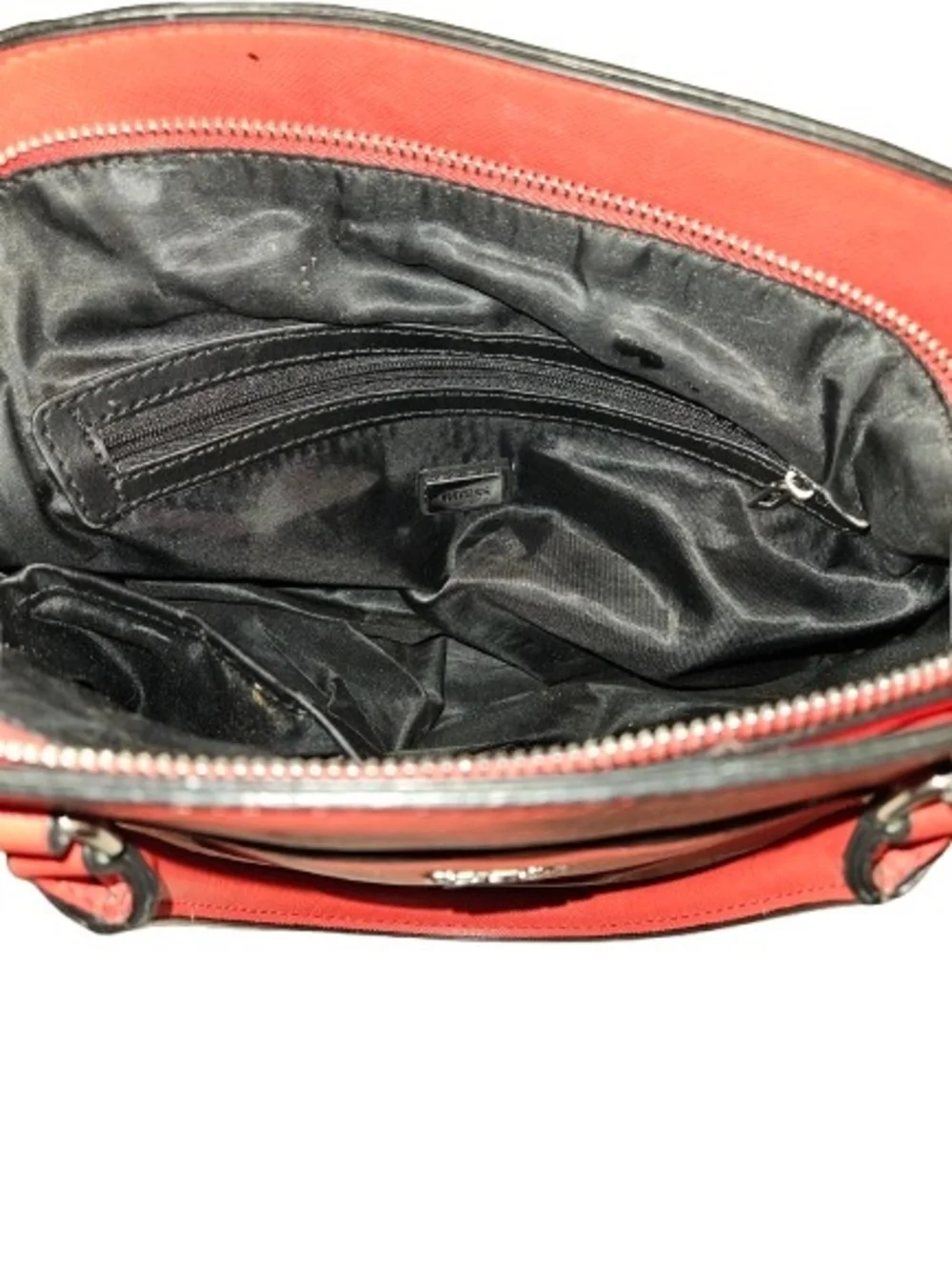 GUESS Red Saffiano Dome Satchel Crossbody Top Handle Purse Structured Bag